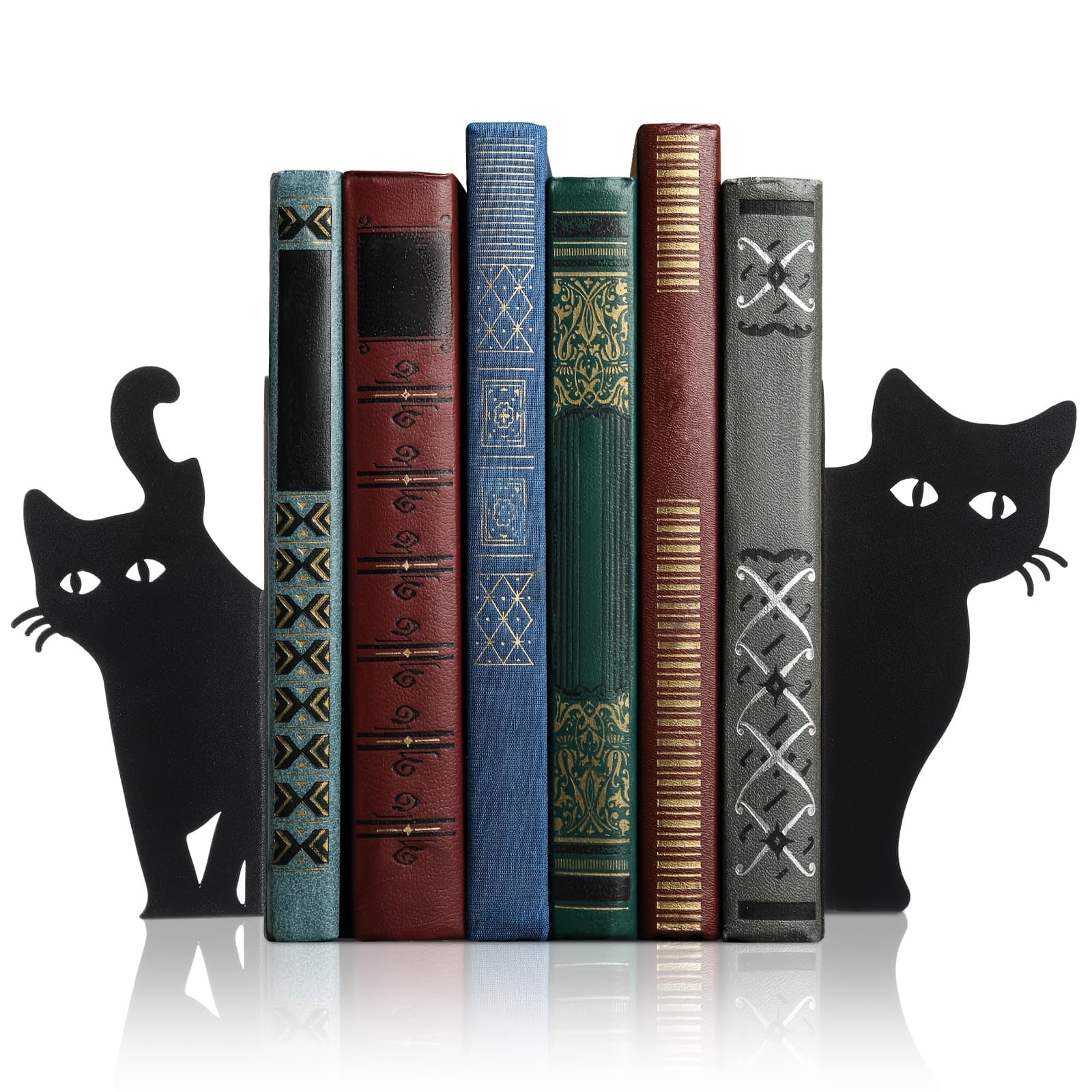 TEMU Metal Cat Bookend - Decorative Shelf End With Sitting & Standing Cats, Durable Book Holder For Home Library, ' Room, - Cute Feline Book Decor Gift For Cat Lovers, & Pet Owners