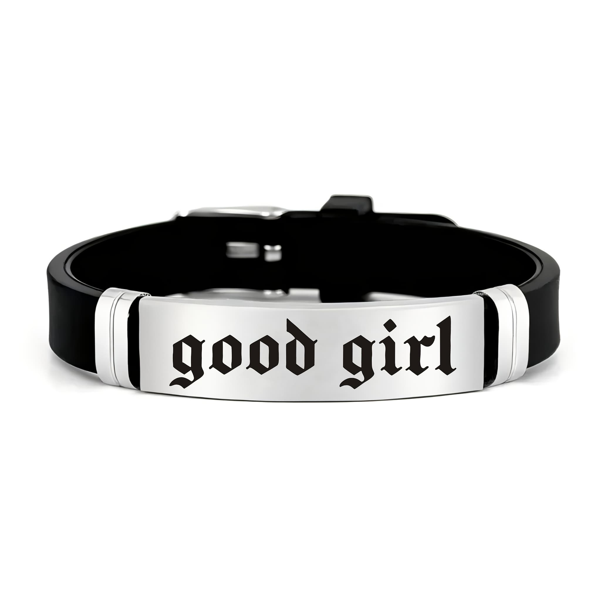TEMU " Vintage Font Design Bracelet, Cool And Fashionable 202 Stainless Steel Silicone Bracelet, Perfect For Gifting To Girlfriend On Holidays, Birthdays, Valentine's Day, Or Anniversaries