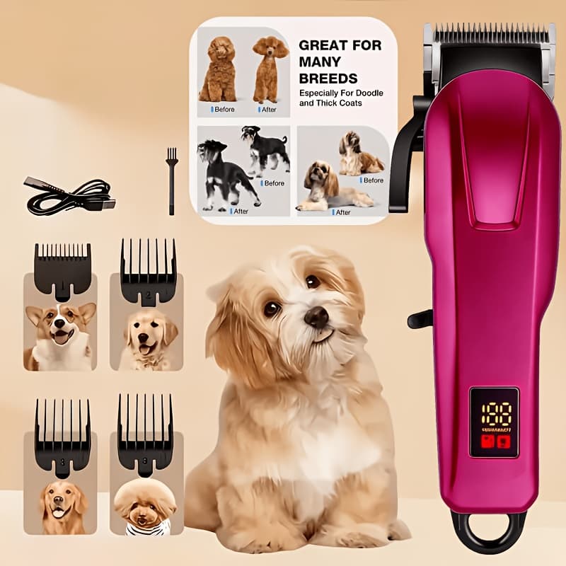 TEMU Professional High Electric Clippers - Cordless Rechargeable Lithium Battery Grooming Tool With 4 Limit Combs Sharp Ergonomic Grip For Small Large Dogs Cats Thick Hair