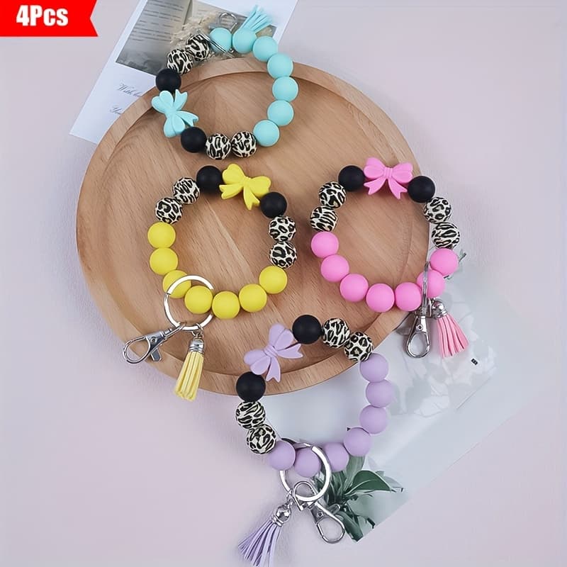 TEMU 2-4pcs Bow Handmade Beaded Wristlet Keychain For Women, Gift