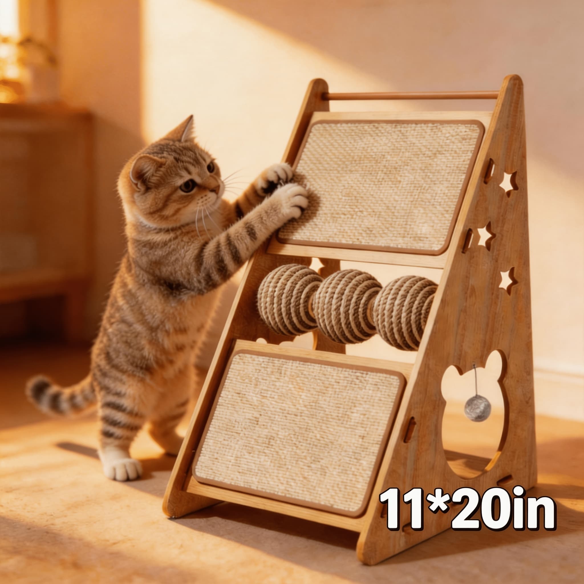 TEMU Cat Scratcher, Wooden Cat Scratching House With Hanging Ball, Cat Scratch Pad For Wall And Couch, For Indoor Kittens