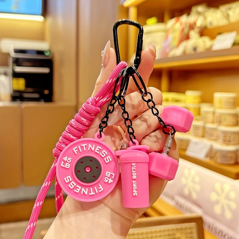 TEMU Detachable Barbell Plates Keychain Dopamine D-shaped Simulation Barbell Keyring Ins Bag Charm Fitness Series Pendant