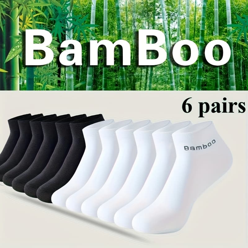 TEMU 6 Pairs Of High-quality Bamboo Fiber Men's Socks, Anti-odor Business Casual Dress Socks For , Black And White