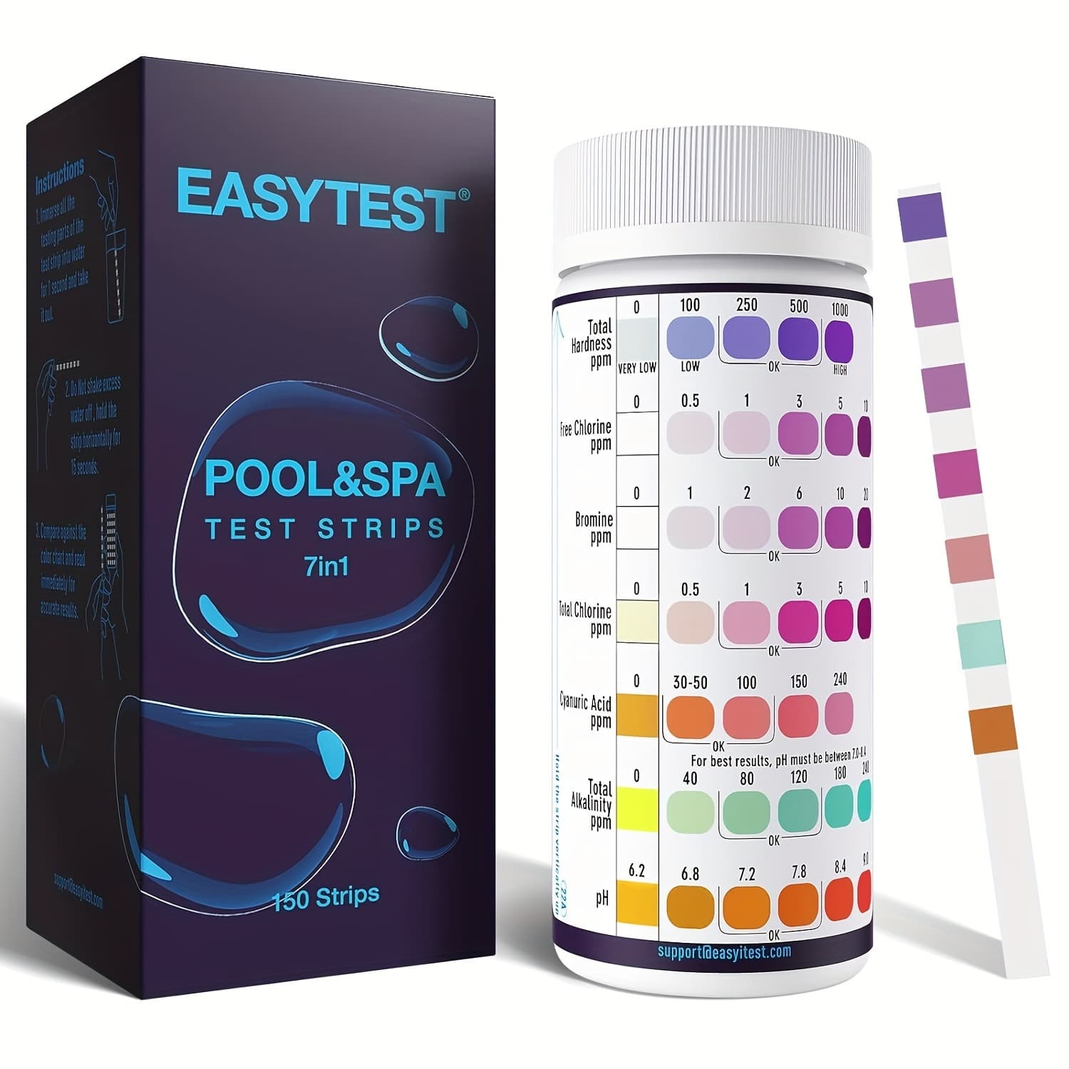 TEMU 7-way Pool Test Strip Provides 150 Tests For Water Chemistry Tubs And Spas, Effectively Measuring Bromine, Total Alkalinity, Ph, Free Chlorine, Total Hardness, Cyanuric Acid, And Total Chlorine.