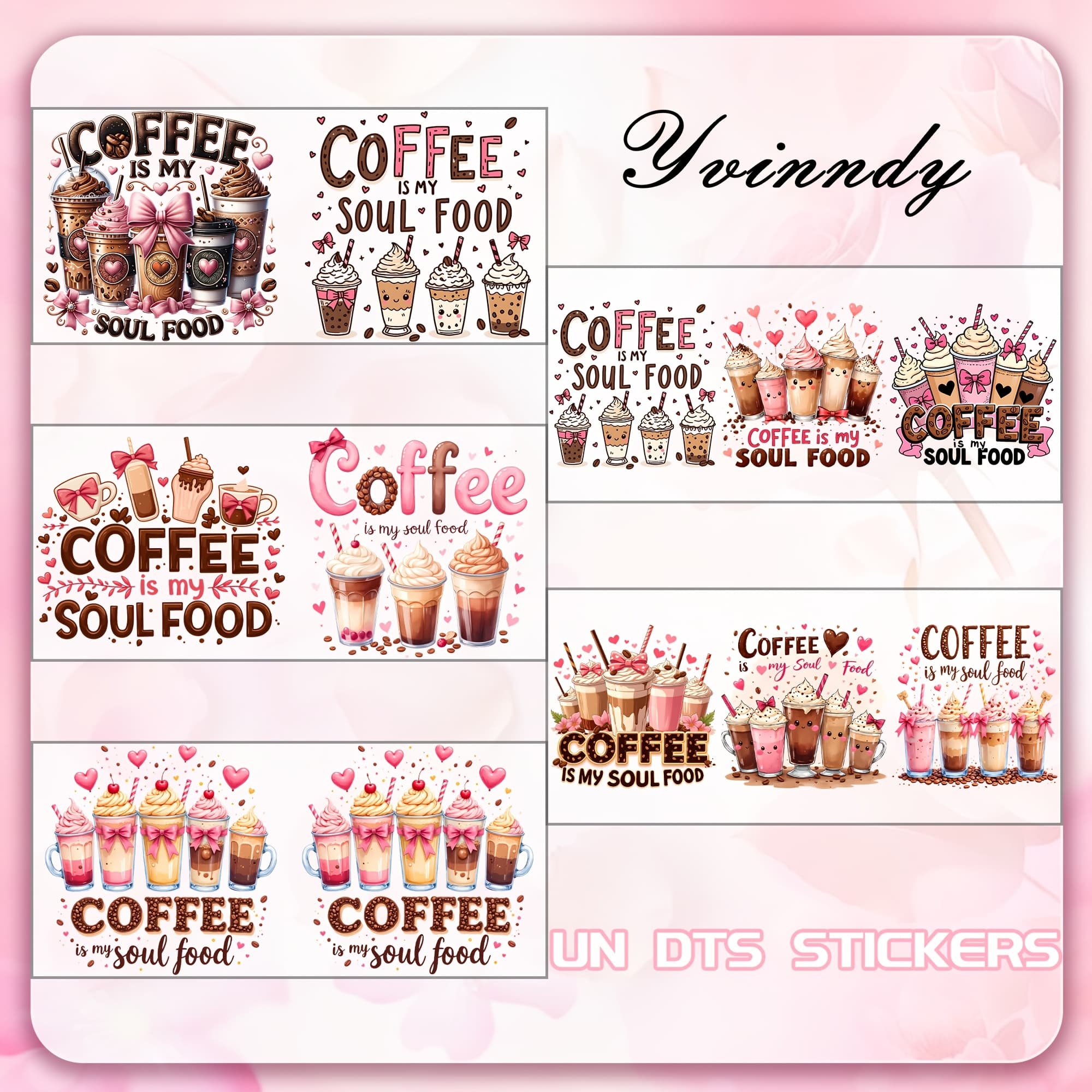 TEMU 5pcs/set Valentine's Day Coffee Quotes Diy Light Beigeny Tumblers Wrap Decorative Transfer Paper Uv Dtf High Self-adhensive Wraps Transfers Decor Transfer Paper On Cup