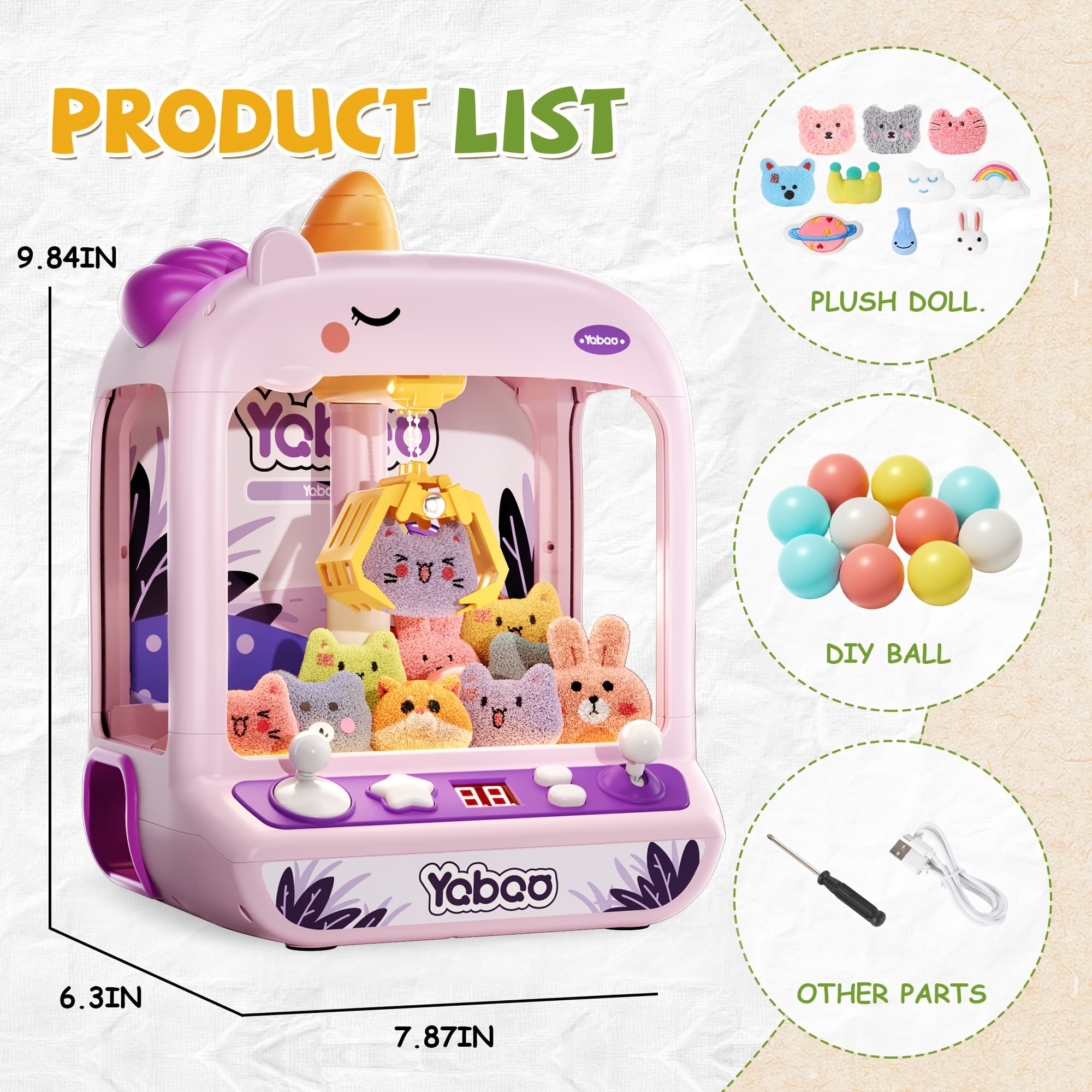 TEMU Mini Arcade Vending Machine Featuring Unicorns, Rabbits, And Dinosaurs, Designed For Girls Aged 3-6, Complete With Music, Perfect As A Birthday Gift