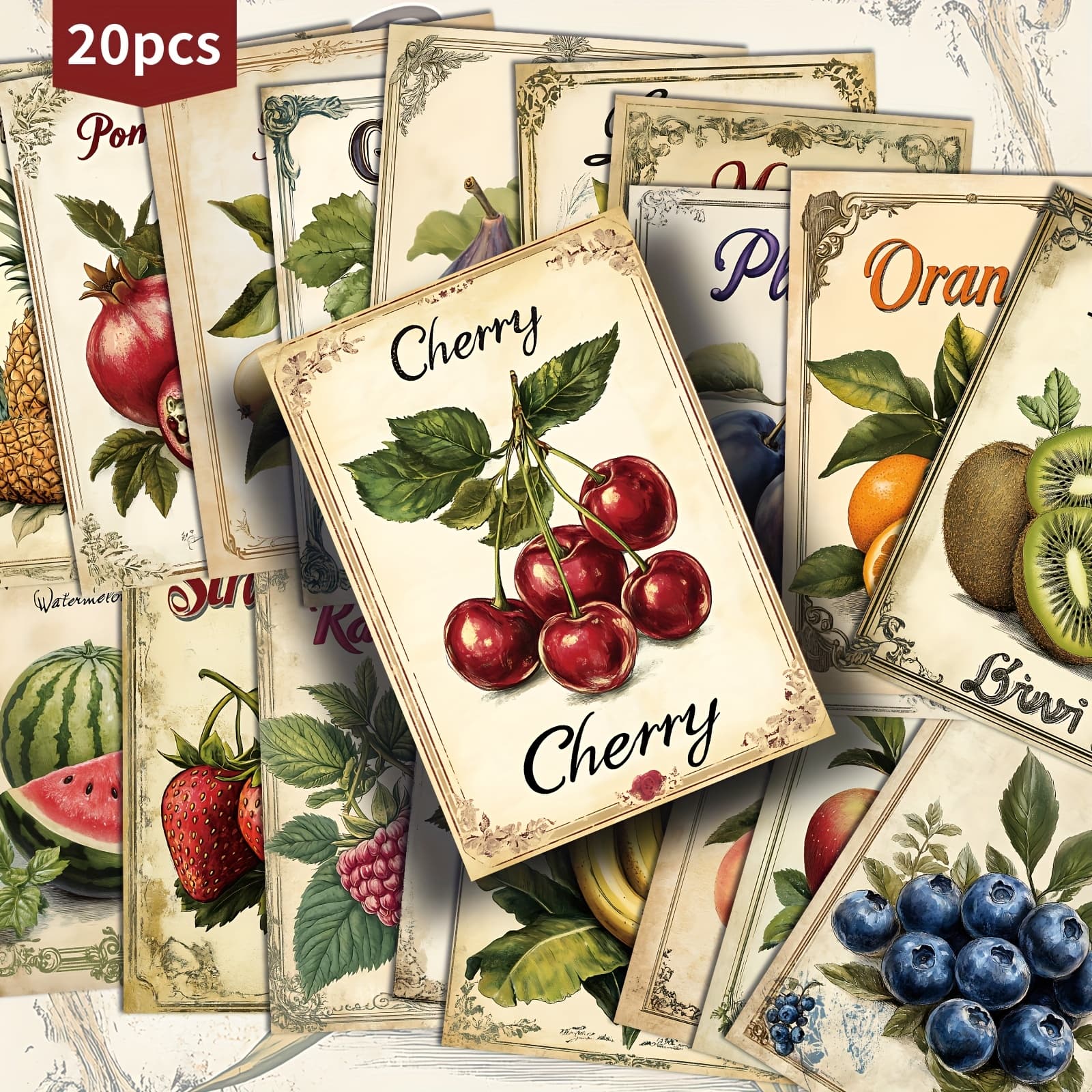 TEMU 20-pack Strawberry Lemon Watermelon Grapes Fruit Theme Postcards - 4x6 Inches Journal Paper, Classic Pinup Illustrations, Collectible Decorative Painting Cards For Scrapbooking & Crafting