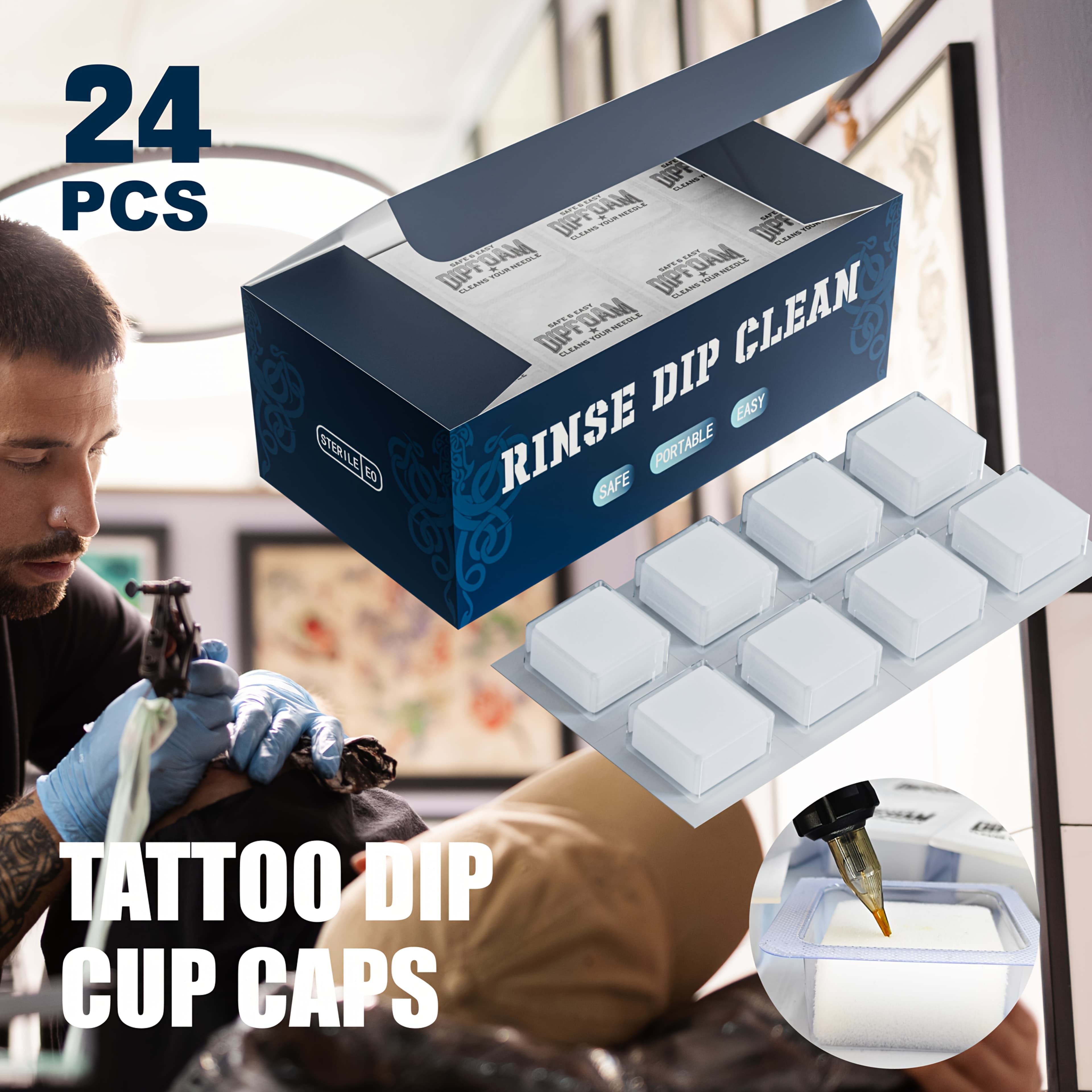 TEMU 24pcs, Neebol Tattoo Dip , Tattoo Disposable Dip Foam Rinse Caps Cups Cleaning For Needle And Tip Rinse Dip Cartridge Dip Foam Cleaning Cup Tattoo Supplies Tattoo Cleaning Supplies