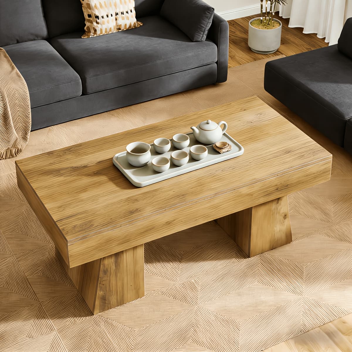 TEMU - Low Coffee Table | Minimalist Solid Wood Tea Table For Living Room, Embracing - Aesthetics