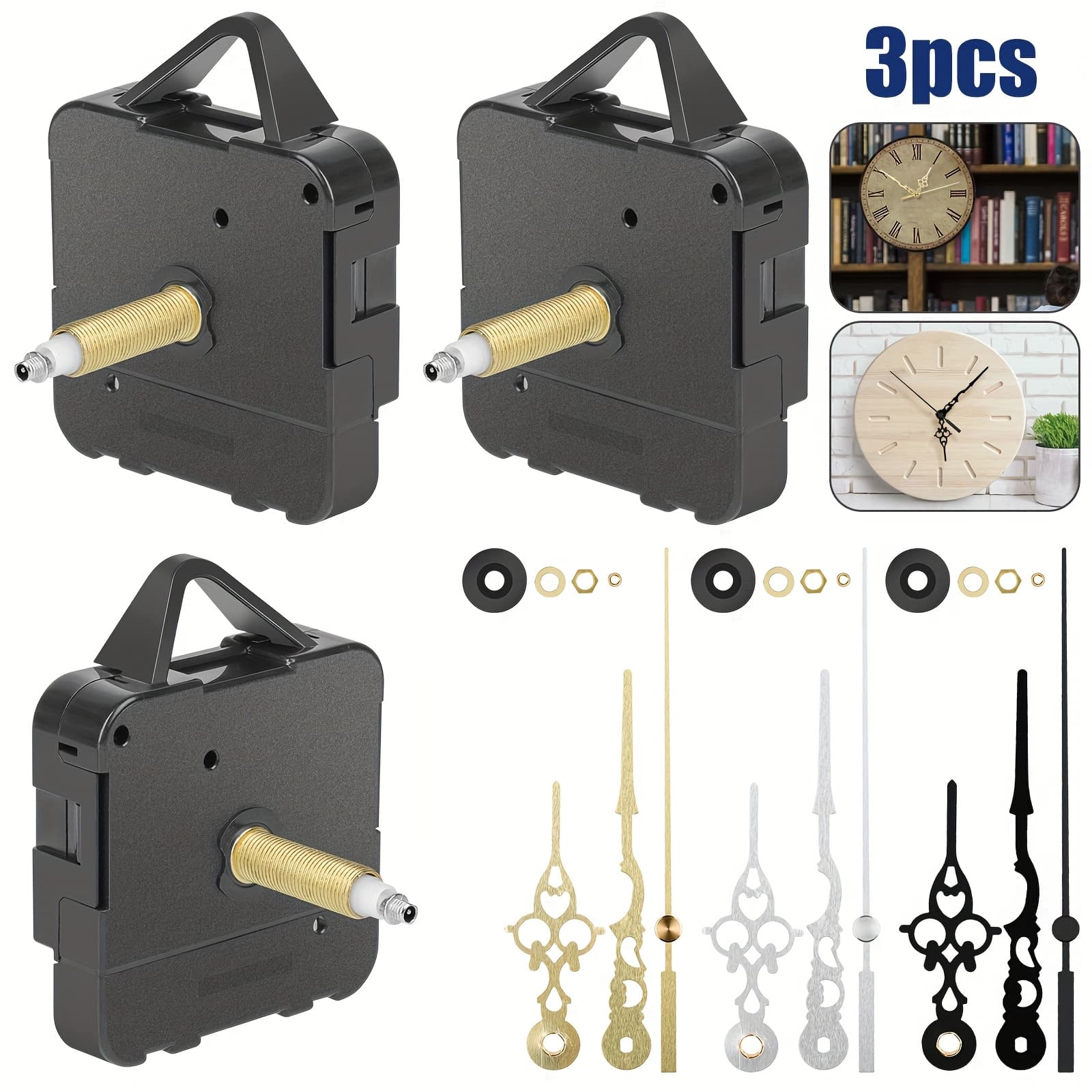 TEMU 3pcs Jump Seconds Clock Movement Kit, Diy Wall Clock Repair Kit With Hands Parts, Replacement Parts With Low-energy For Decorative Clocks, Ideal For Home Use