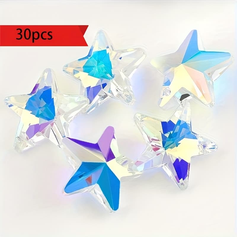 TEMU 30pcs Of Beads, 14mm Ab Glass Pentagram Charms Featuring A Single Hole, Perfect For Jewelry And Earring Crafting, Ideal For Charms