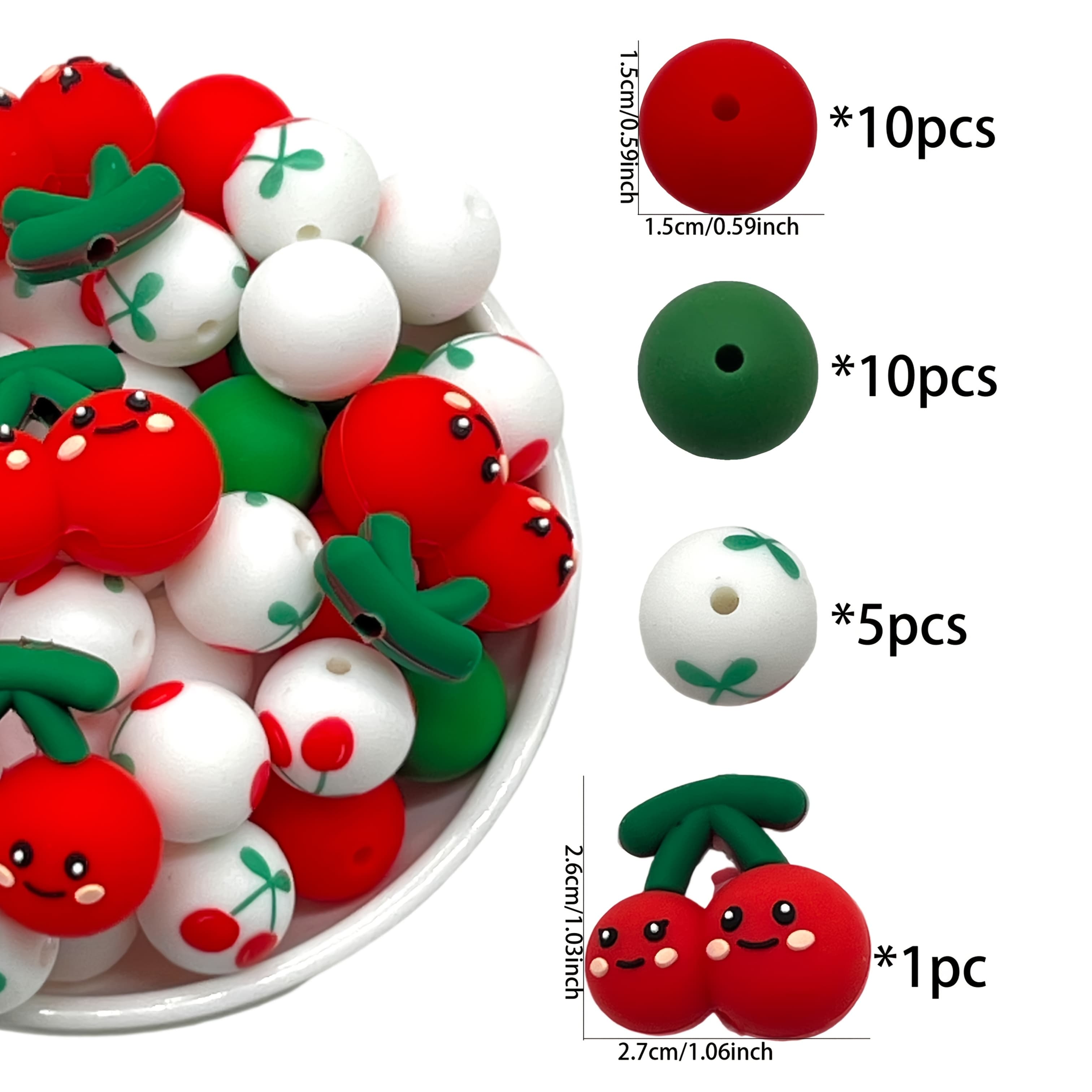 TEMU 26pcs Cherry Series Mixed Silicone Focus Beads Silicone Round Beads Loose Beads Handmade Necklace Plastic Pen Beaded Keychain Bag Chain Mobile Phone Chain Bracelet Jewelry Supplies Beads