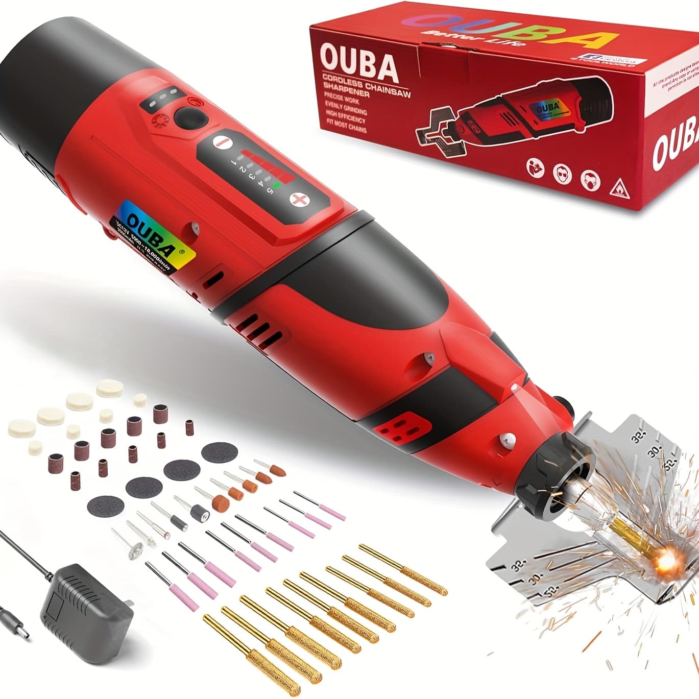TEMU Ouba 12v Electric Chainsaw Sharpener Kit, 54pcs Set With Titanium-plated Diamond Bits For Sharpening