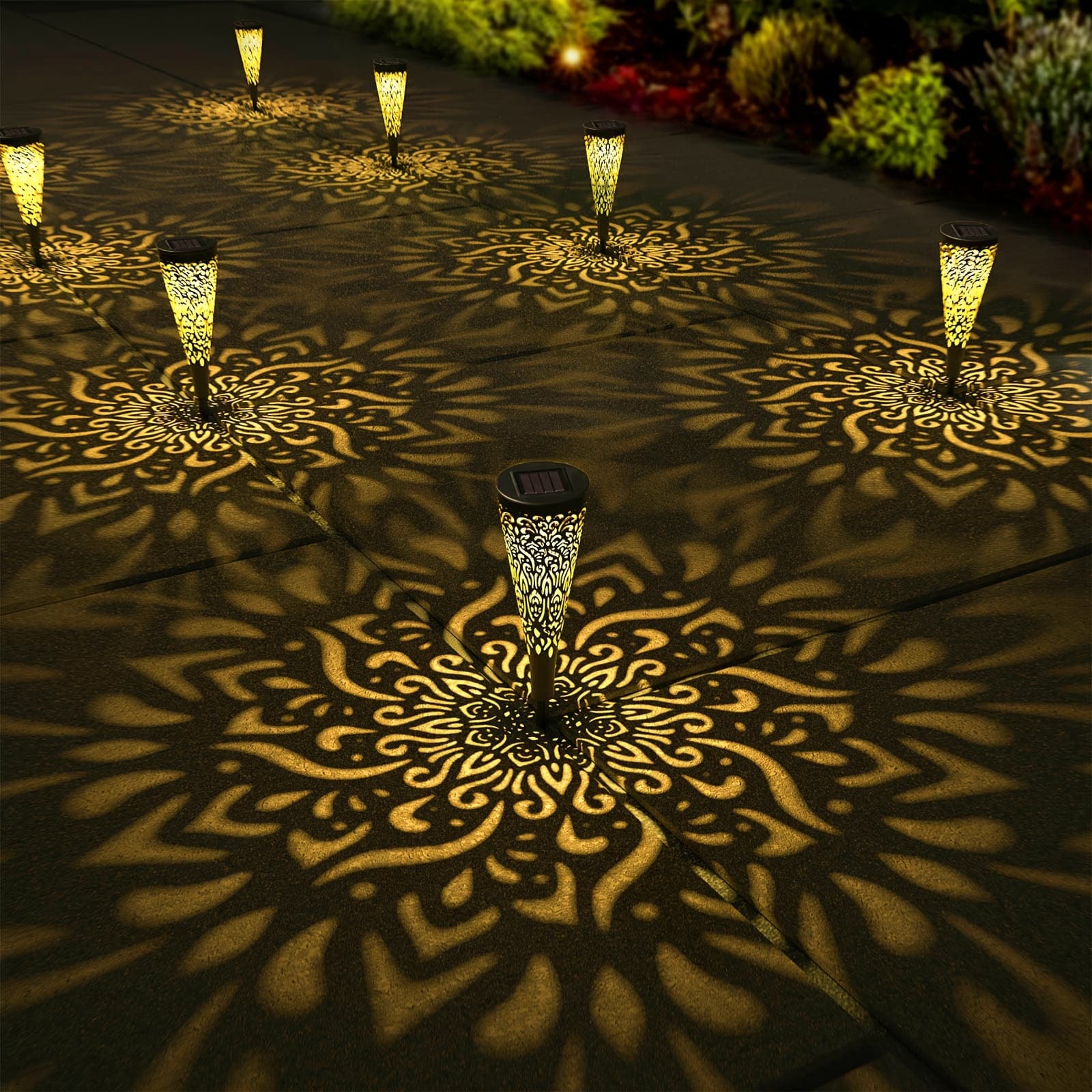 TEMU Set Of 6 Outdoor Solar Lights Designed For Garden Decoration, Featuring Warm For , Patios, Backyards, And Walkways. In Black