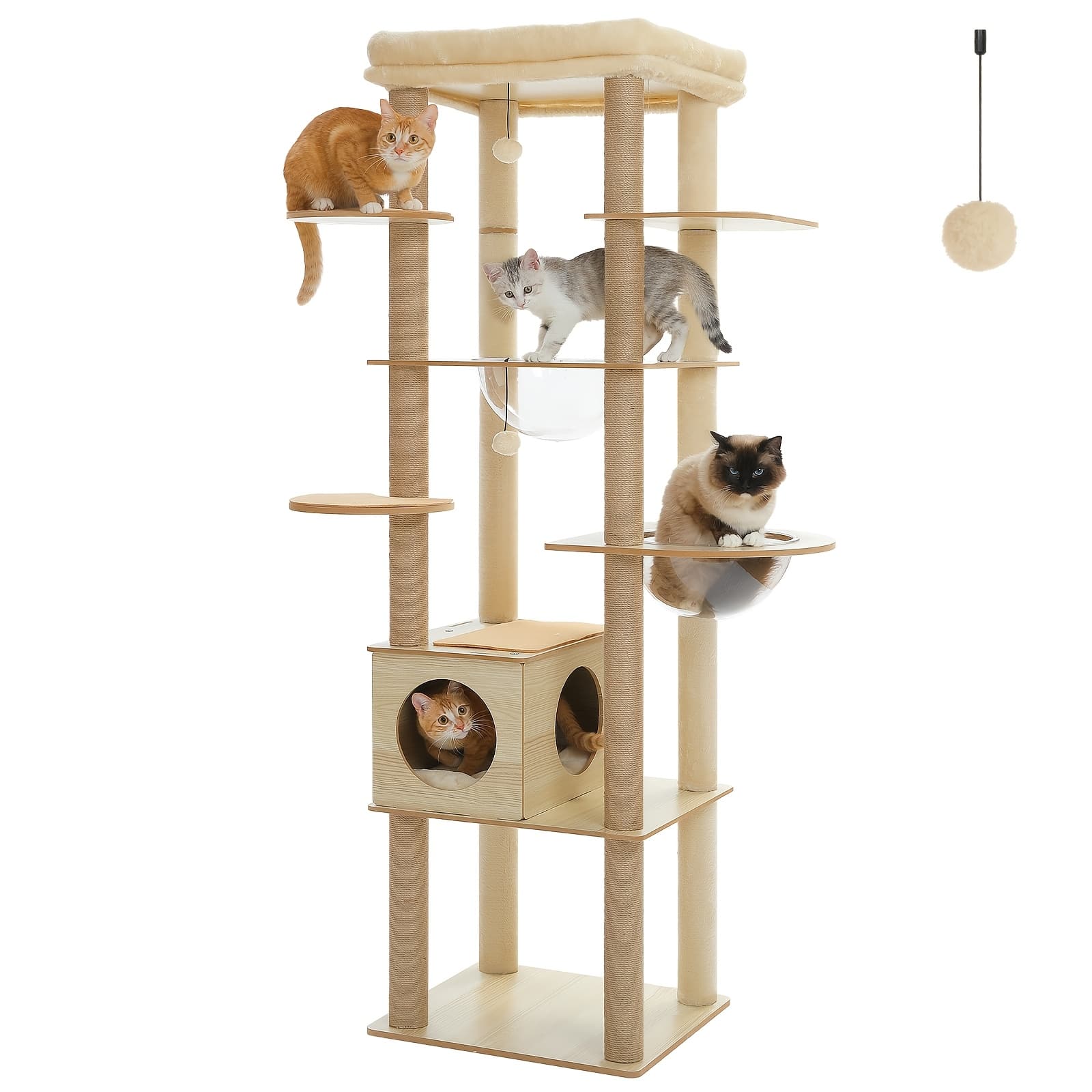 TEMU Indoor Cat Tower With Multiple Levels, Wooden Structure, Various Platforms, Sisal Scratch Posts, Comfortable Condo, Top Perch, Stylish Furniture, Large Cat Home, Cat Playthings
