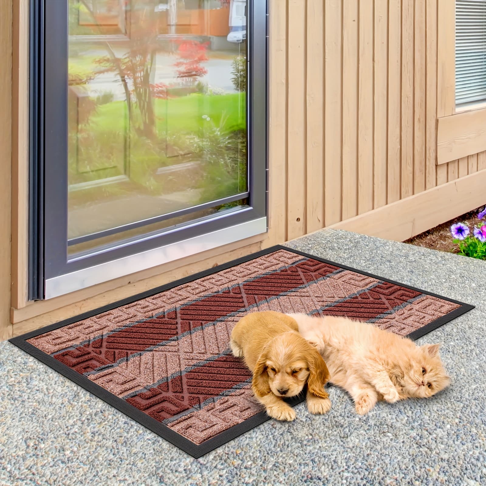 TEMU 1pc Vennocci Sturdy Outdoor Door Mats With Non-slip Rubber Backing, Ideal For Shoes, Welcome Mat For Entryway