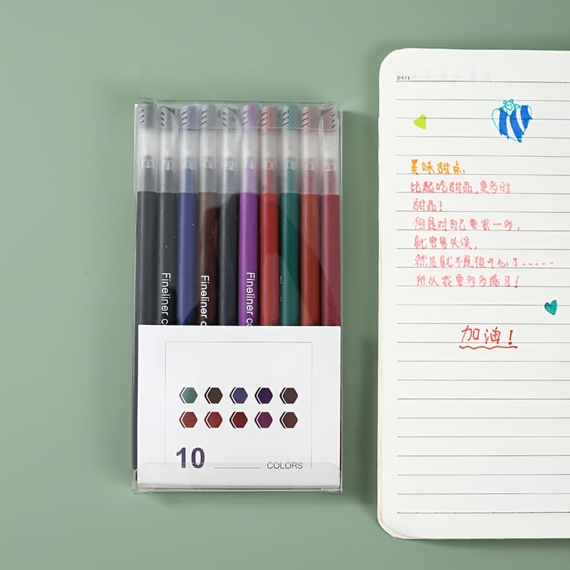 TEMU 10pcs Of Hand Account Pens With Colorful Fiber Tips, Neutral Needle Tube Pens, Neutral Pens, Fine Fluorescent Pens, Fine-tip Hand Account Notes, Doodles, College Supplies, Painting Pens