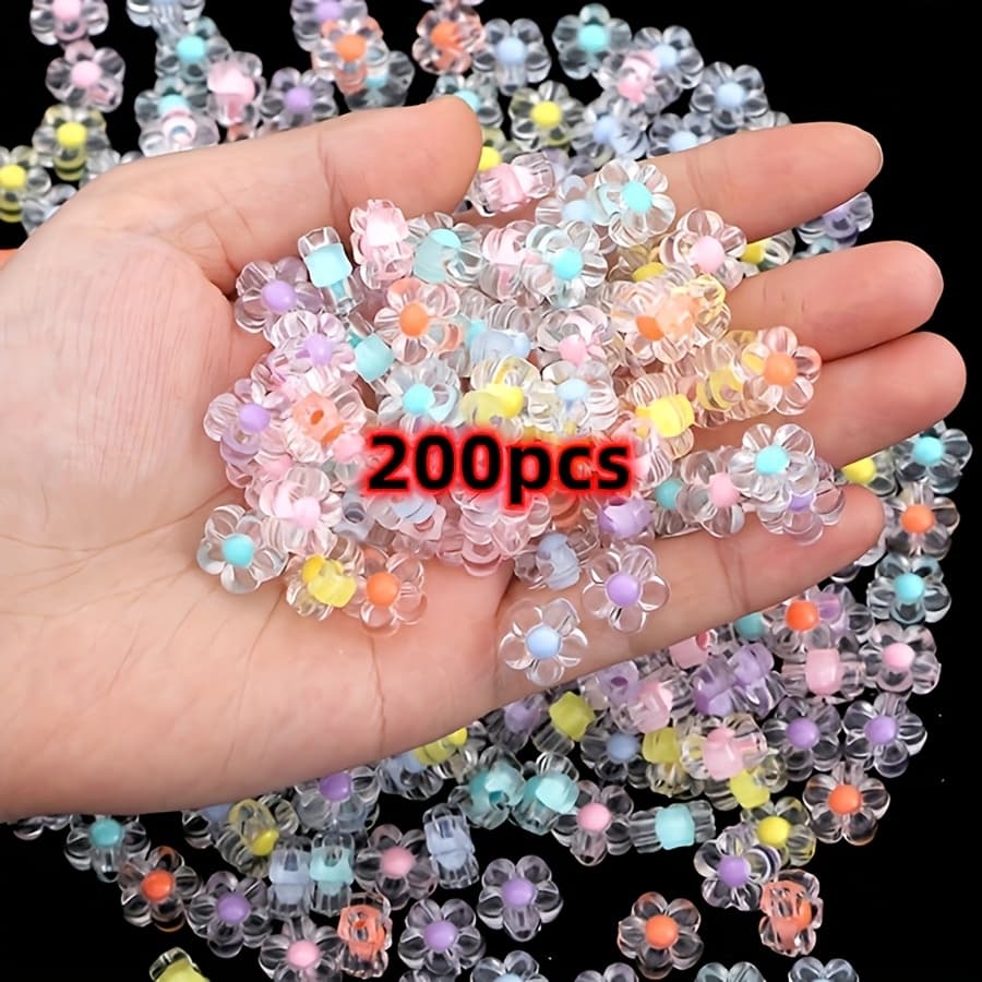 TEMU 200/100pcs Of Assorted Color Acrylic Flower Beads For Valentine's Day Gifts, Suitable For Jewelry Creation - Mixed Colors For Bracelets, Earrings, And Necklaces
