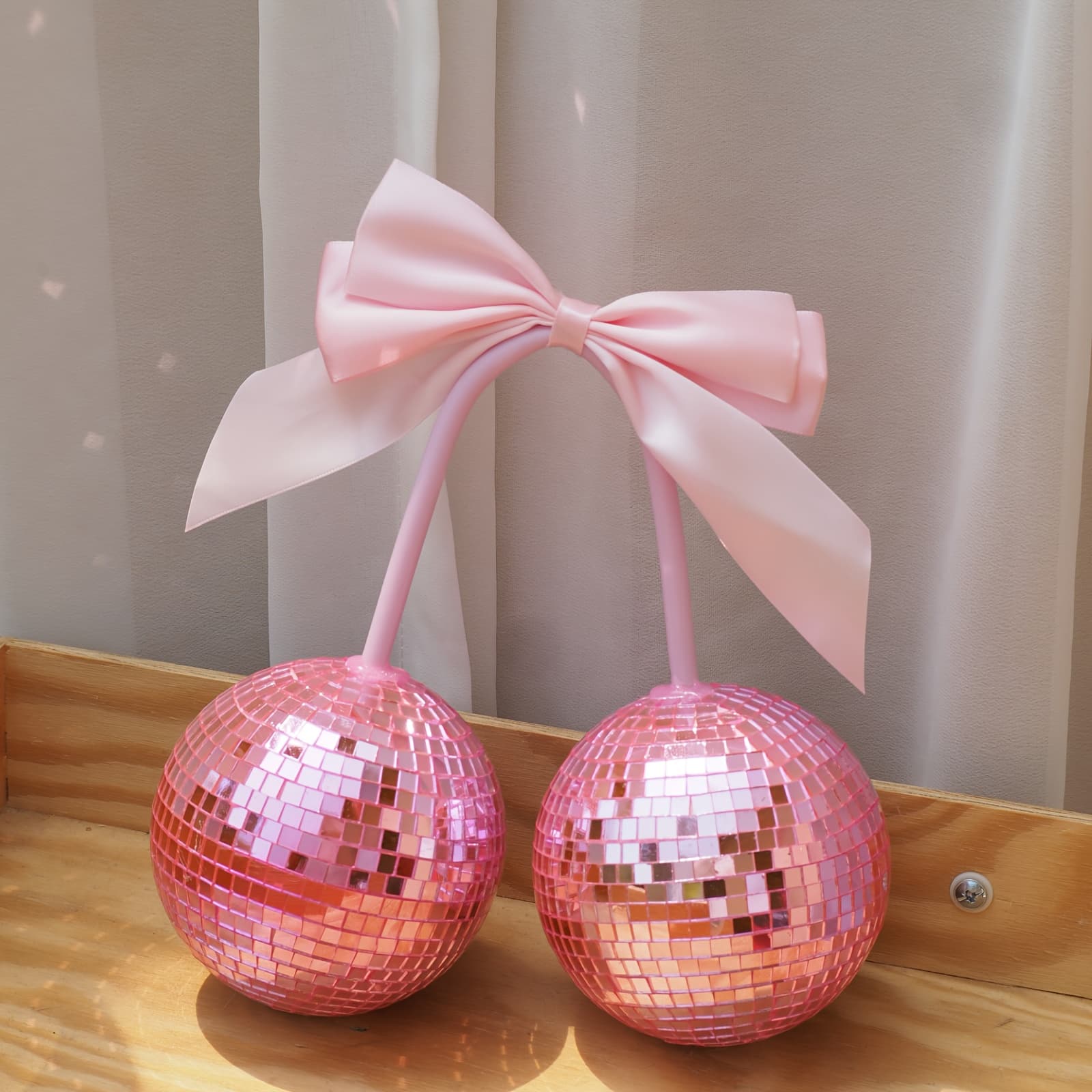 TEMU Bowknot Cherry Disco Ball Decorations, Perfect For Parties And Home Decor, Bowknot Gifts Hung On The Wall, Cherry Disco Balls, Adorable Gifts With Stunning Decorations (pink, Blue, Red)