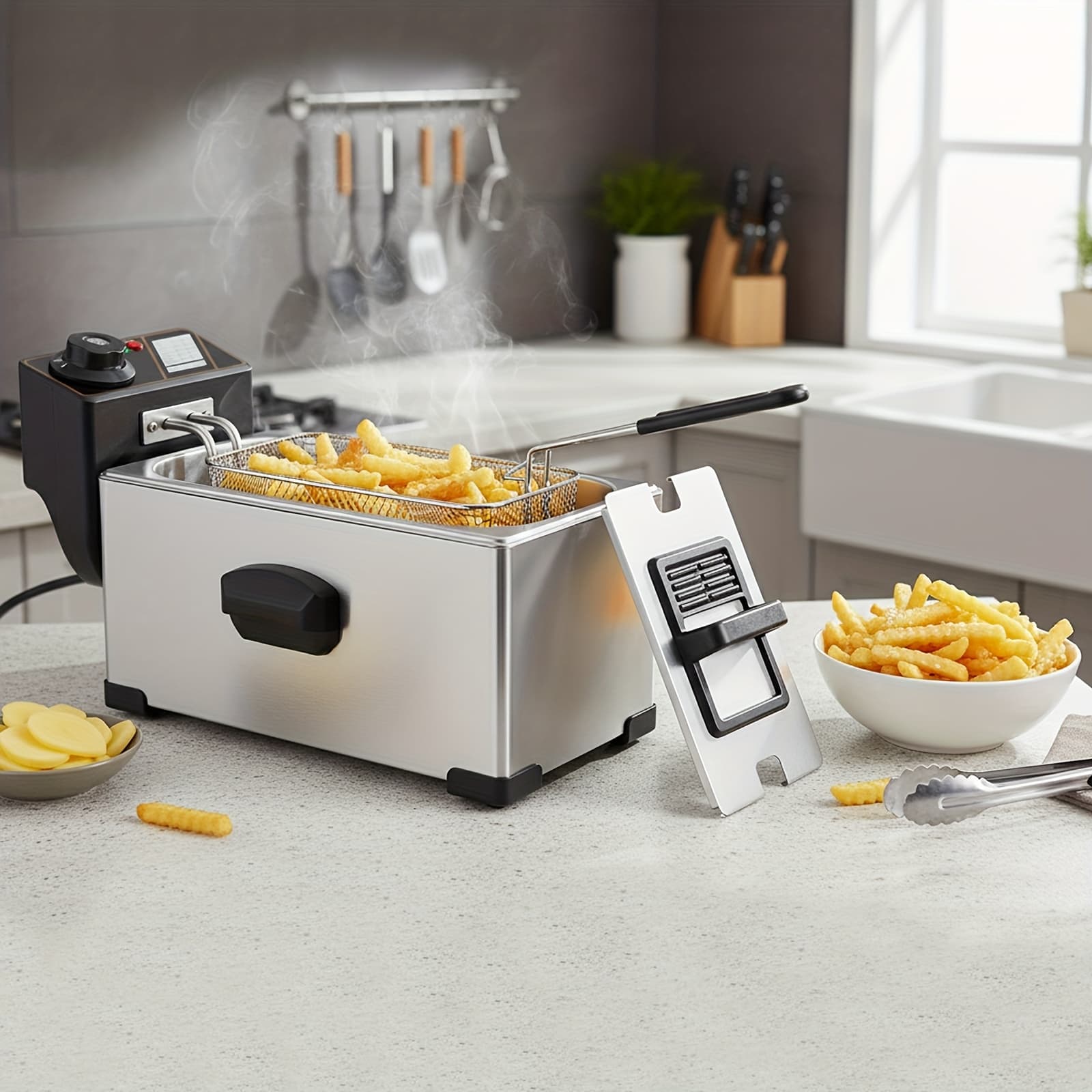 TEMU 3.17qt Electric Deep Fryer Stainless Steel Oil Fryer With Temperature Control And Lid Easy Draining Basket, Compact Appliance, , Highquality Material, Frying Machine, Professional Chefs