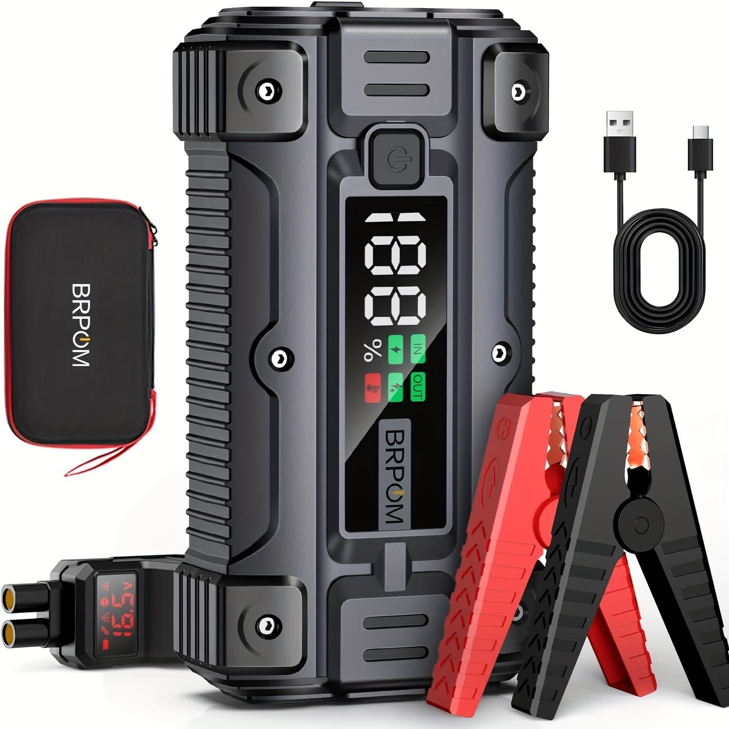 TEMU Car Jump Starter, 6000a 26800mah (up To All Gas Or 10.0l Engine, 50 Times) 12v Auto Booster Battery Charger Jump Box Charger Cables With Led Screen