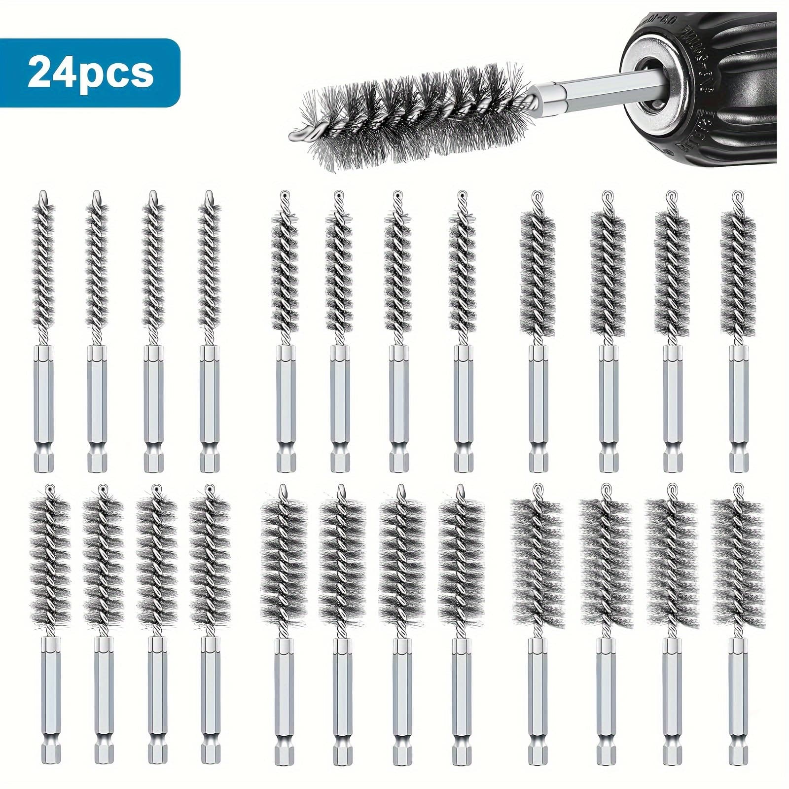 TEMU 24pcs Set, Wire Cleaning Brush With 1/4" Hex Shank For Power Drill Rust Removal, Polishing, Cleaning, 8mm/ 10mm/ 12mm/ 15mm/ 17mm/ 19mm, 4pcs Type