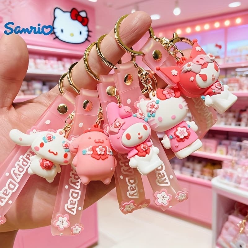 TEMU 5pcs Hello Kitty Keychain, Adorable Cherry Series Keychain, Backpack Charm, Hanging Decoration, Car Keychain, Petite For Women To Wear Out, For Day Of School, Decorative Items