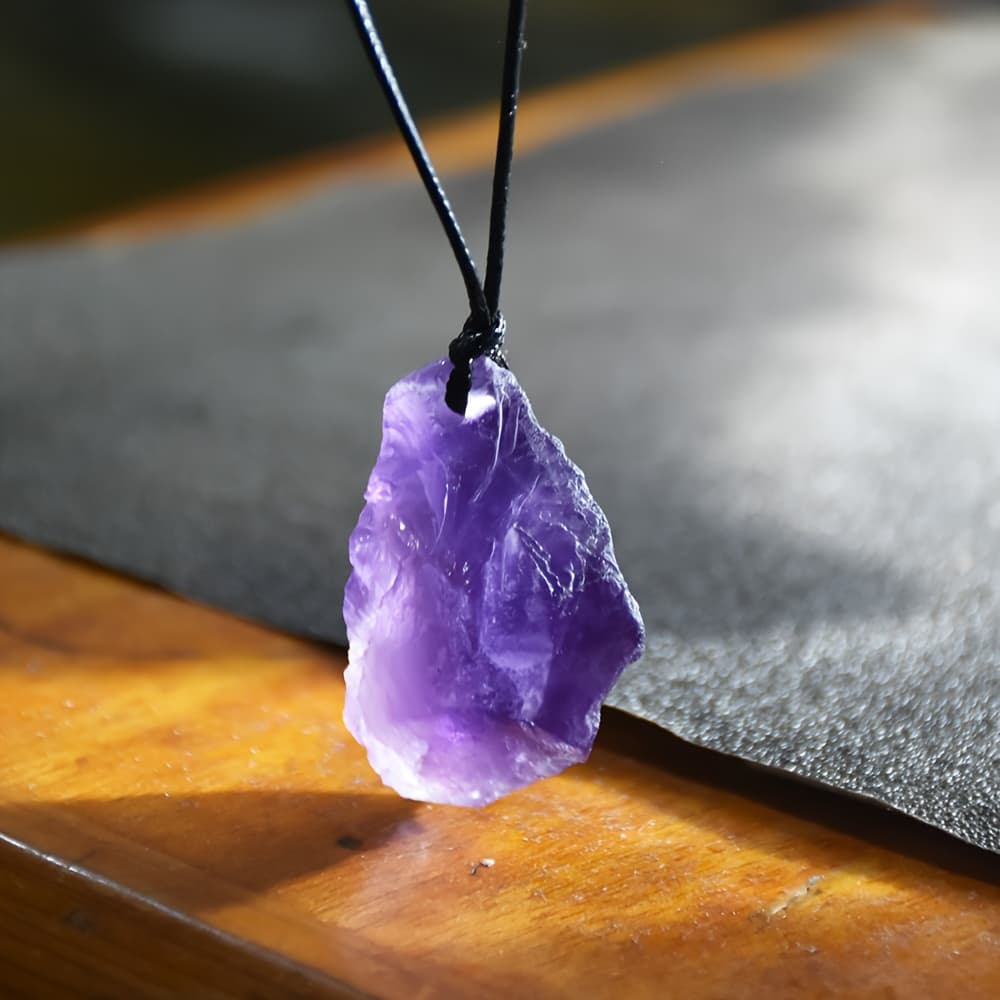 TEMU 1pc Vintage Natural Amethyst Pendant Necklace For Men And Women, Irregular Random Shape Aura Amethyst Jewelry, Suitable For Daily Wear And Gifts