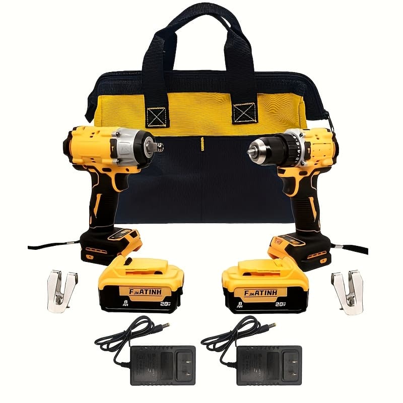 TEMU Brushless 1/2 Inch Impact Wrench And 3/8 Inch Hammer Drill Combo Kit, Compatible With 20v Battery, , Ideal For Home Renovation, Professional Contractors And Enthusiasts, Gift For Men
