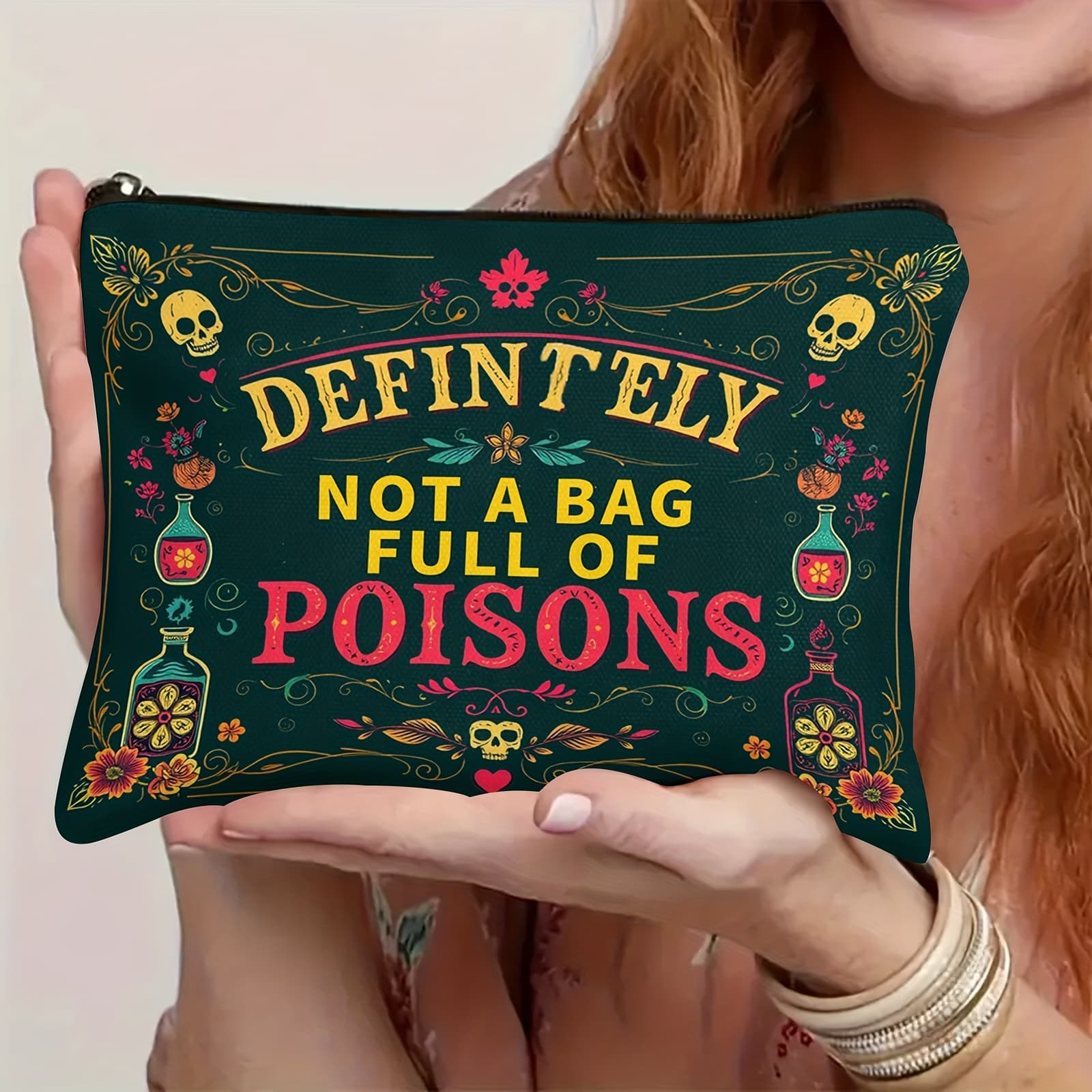 TEMU Funny Gothic Makeup Bag - Not A Bag Full Of Poisons Cosmetic Pouch - Vintage And Potion - Spooky Halloween Travel Organizer For Women, Witches, Or Goth Aesthetics - Zippered Toiletry Bag