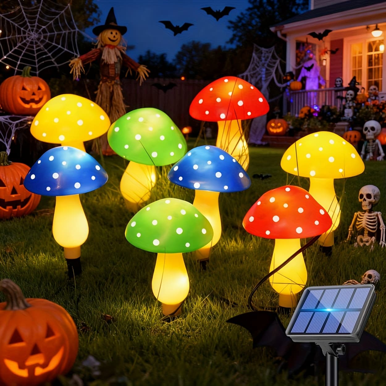 TEMU Set Of 8 Solar- Mushroom Lights, Perfect For Outdoor Halloween Decor, A Spooky Ambiance. Ideal For Garden Decoration, Lights Feature 8 Different And Come In Colors
