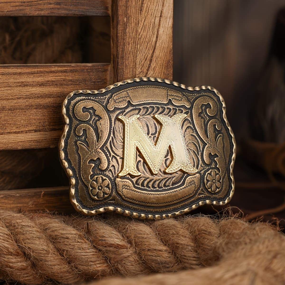 TEMU A Western-style Embossed Letter , Vintage Distressed Alloy Flat Belt
