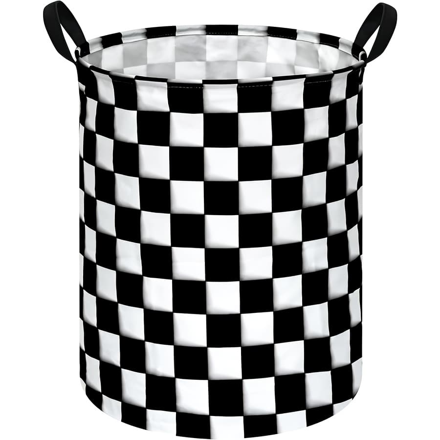 TEMU 1pc And White Checkered Storage Basket, Simple And Stylish Decorative Storage Bin Storage Boxes Shelf Baskets, Shelf Baskets