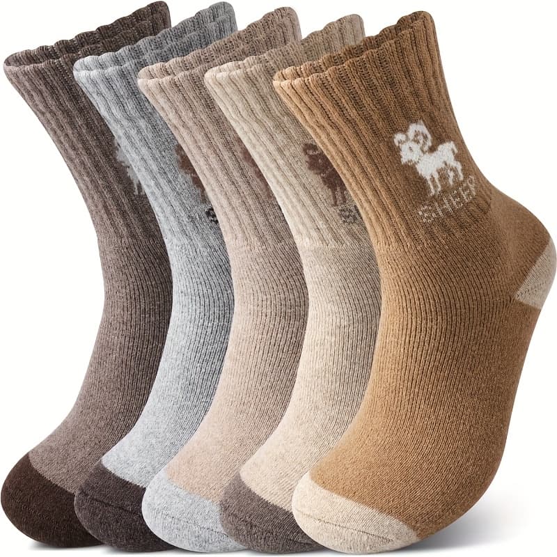 TEMU 5 Pairs Men's Winter Socks, Sheep Pattern Thermal Thick Crew Socks, All-match Casual Socks Soft Cozy Gifts For Him Christmas New Year