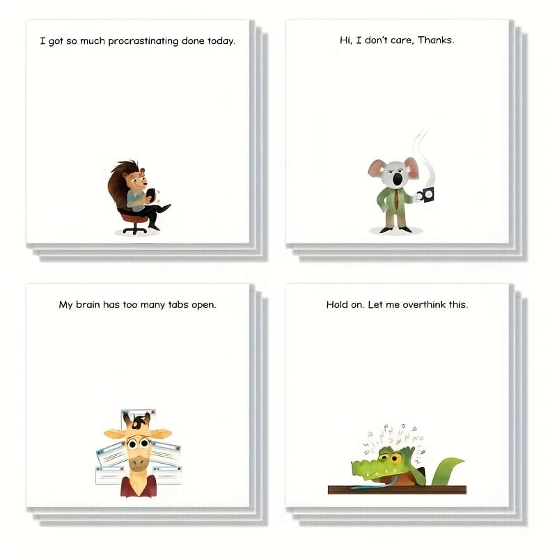 TEMU 4pcs Humor Office Sticky Notes, 7.62x7.62 Cm, 50 Sheets Of Paper/board, Board With Humorous Cartoons And Quotes, For School, Office, Household Items, Students, Teachers, Gifts