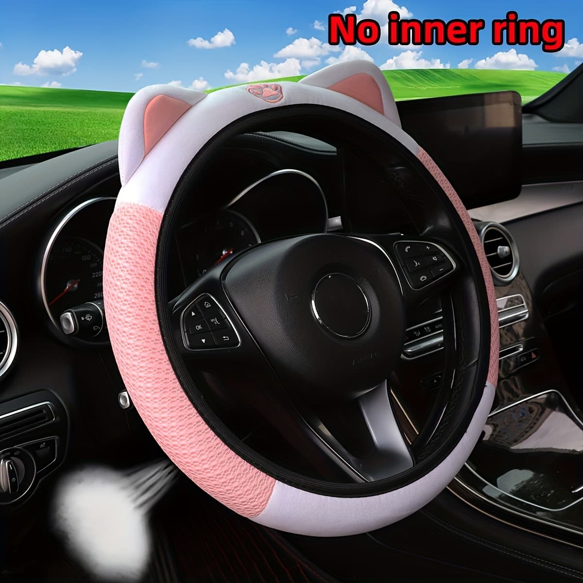 TEMU 1pc Summer Breathable Mesh Cute Kitten Elastic Stretch Car Steering Wheel Cover Without Suitable For -15 Inch Car Additions