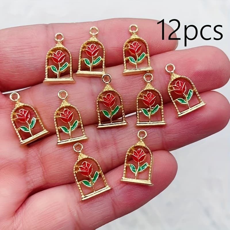 TEMU Set Of 12 -inspired Rose Charm Earrings And Necklace Pendants For Projects
