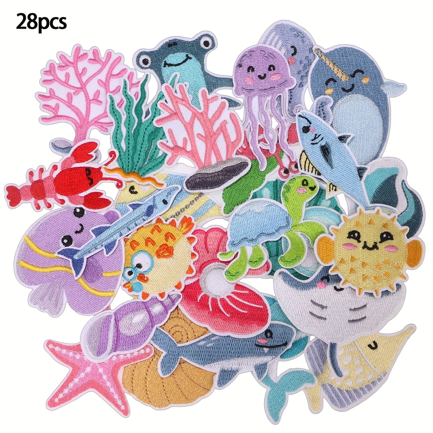 TEMU Ywli 28pcs Embroidery Iron-on Patches, Vibrant Colors, With Adhesive Backing For Clothing, Dresses, Hats, Jeans,