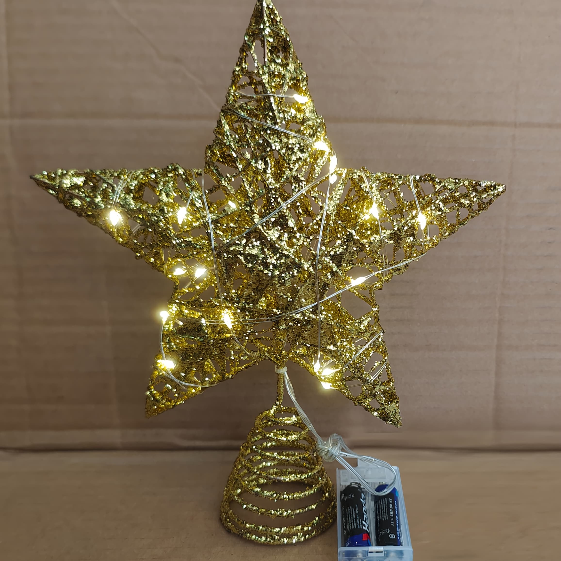 TEMU 10 Inch 20 Led Lights Golden Christmas Tree Topper Star