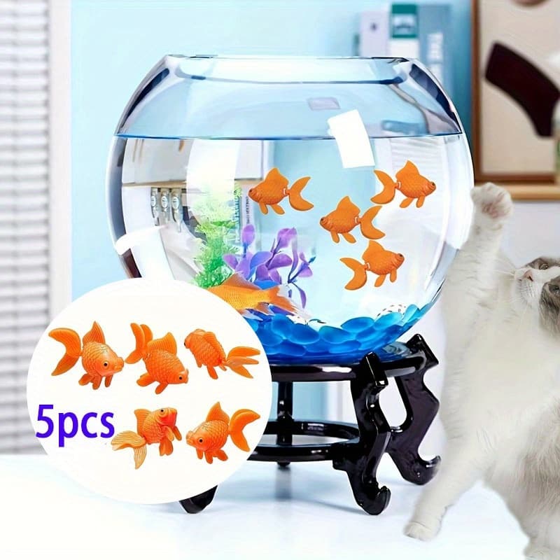 TEMU 5pcs Lifelike Floating Goldfish, Realistic Artificial Fish For Aquarium Decor, Durable Plastic, Vivid Orange, Ideal For Fish Tank Ambiance
