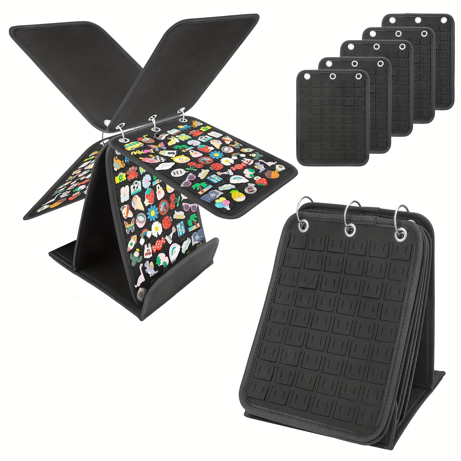 TEMU Portable Badge Storage Rack With 5 Pages, Felt Pin Display Holder With 3-ring Binder Design, Detachable Jewelry Organizer For Badges, Brooches, And Earrings