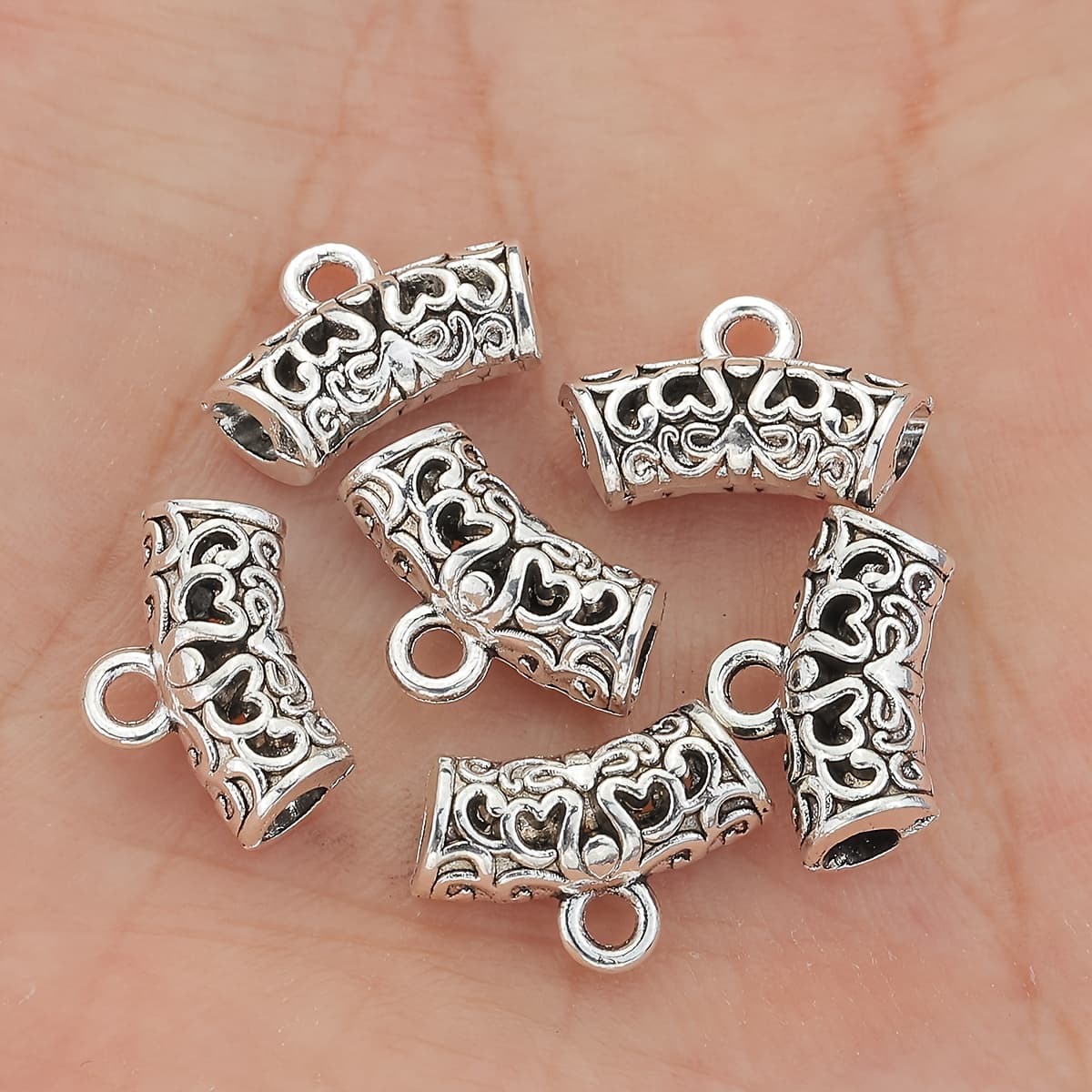 TEMU 20pcs Alloy Hollow Heart & Floral Spacer Beads - Curved Metal Connectors For Making, Bracelets, Necklaces, Earrings - Durable Craft Supplies For Handmade Accessories, Decorative Bead Accents
