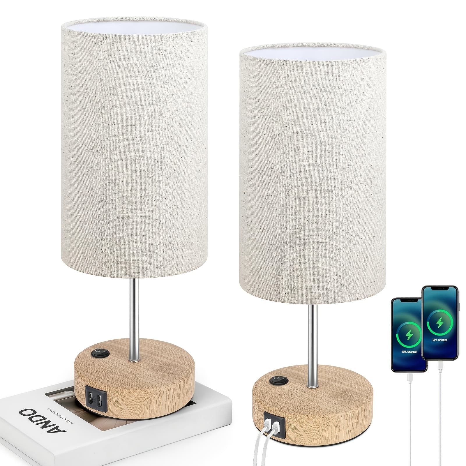 TEMU 2 Pack Bedside Table Lamps For Bedroom With 2 Usb Ports, Small Lamps For Reading, Bedroom, Living Room, Perfect Gifts, Night Light, E26 Base(bulbs Not Included)