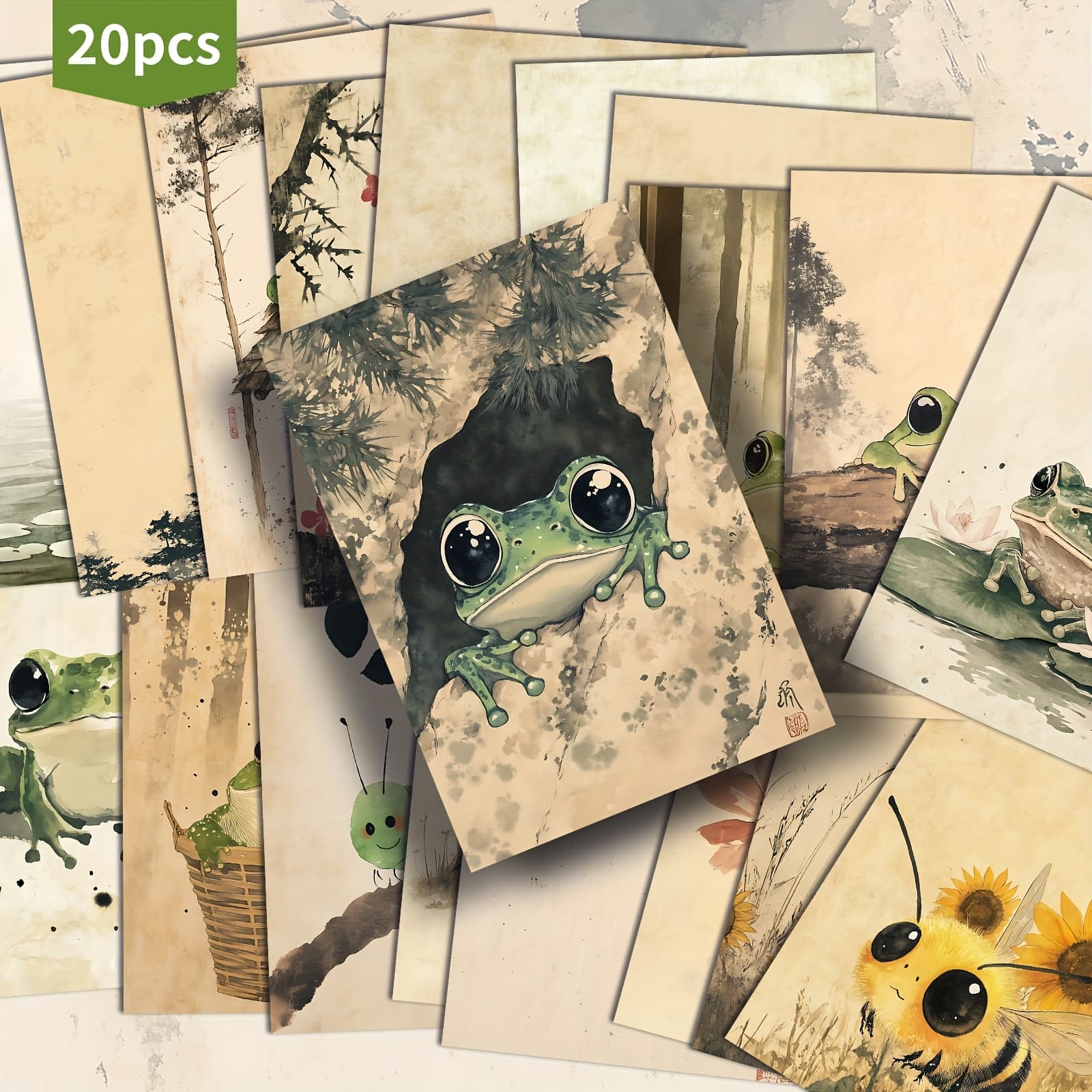 TEMU 20-pack Vintage Frog Bee Ladybug Caterpillar Postcards - 4x6 Inches Mermaid Junk Journal Paper, Classic Pinup Illustrations, Collectible Decorative Painting Cards For Scrapbooking And Crafting