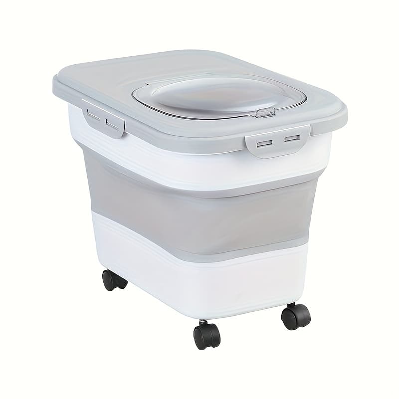 TEMU Large Capacity Square Plastic Pet Food Storage Container With Wheels - Closed Seal, Moisture And Insect Resistant, Foldable, Measuring Cup For Cat And Dog Dry Food