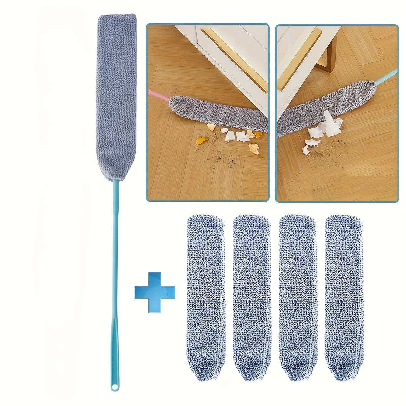TEMU [ultra-thin Cleaning Set] Ultra-thin Mop And Dust Collector Set | Underbed Cleaning Tool, Electrostatic Dust Removal, Cleaning, Household Dust Duster