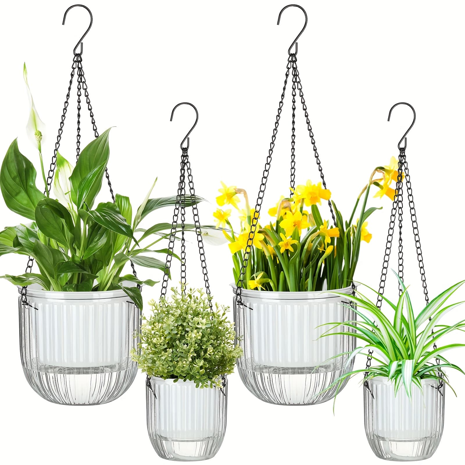 TEMU 4pcs Self Watering Hanging Planters Indoor Gift 6.5'' 4.5'' Hanging Flower Pots Baskets Outdoor Self Watering Plant With 3hooks Drainage Holes For Home(clear)
