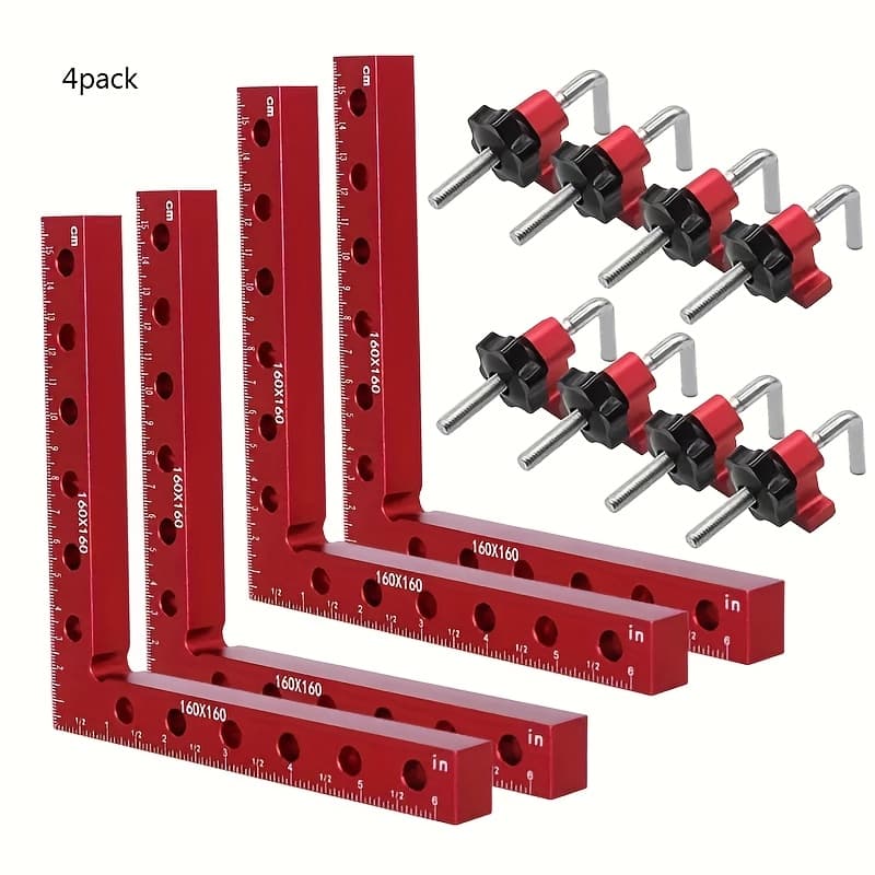TEMU 4pack 6.29inx6.29in Red 90-degree Right Angle Clamp Set - 3/6pcs Woodworking Positioning Squares With Snap Closures And Removable Covers