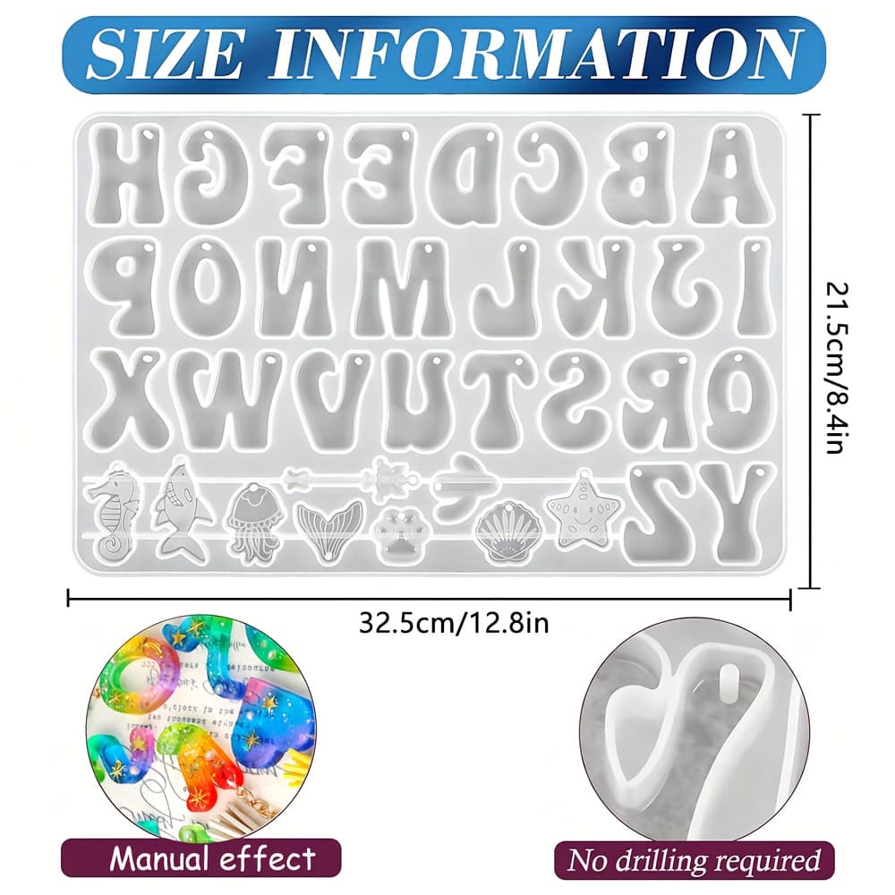 TEMU Alphabet Resin Mould, Reverse Alphabet Silicone Mould With Epoxy Resin Holes, Alphabet Mould With Holes For Resin Keychain Jewellery Pendant Decoration