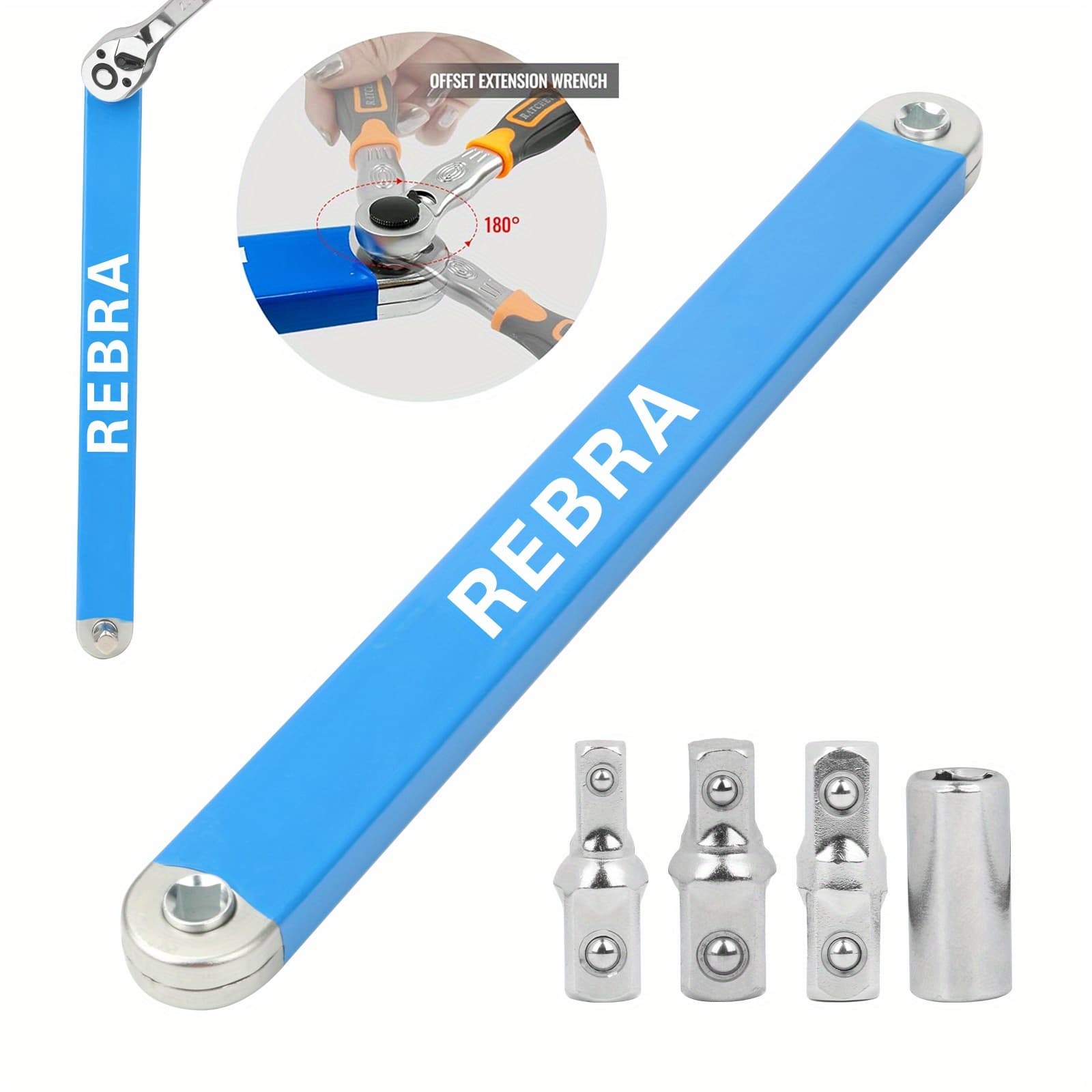 TEMU Versatile Offset Extension Wrench Set, Stainless Steel, Removable Cover, Includes 1/2", 1/4", 3/8" Square Drive Adapters, Ideal For Industrial Repair Tools In Tight Spaces